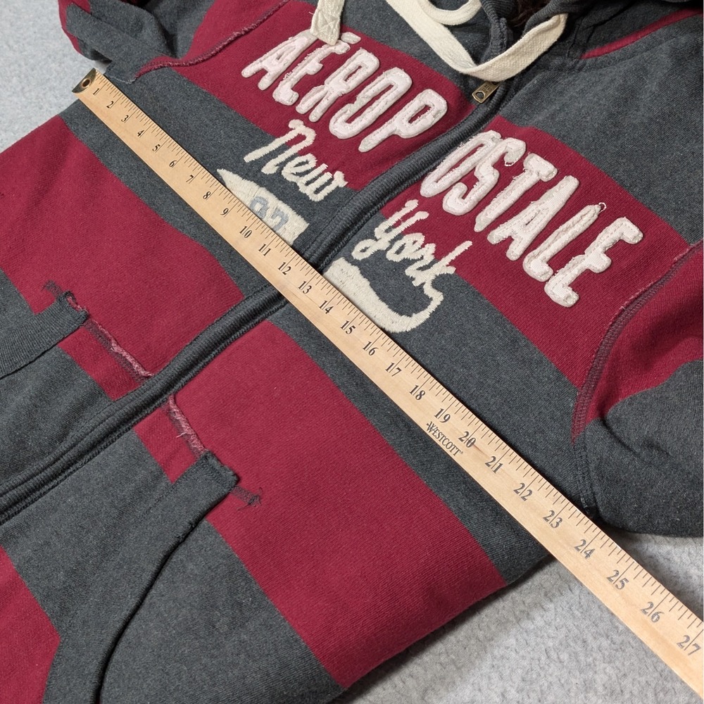 Y2K Aeropostale Faux Fur Lined Hoodie Full Zip Size Medium Striped Logo - Picture 10 of 13